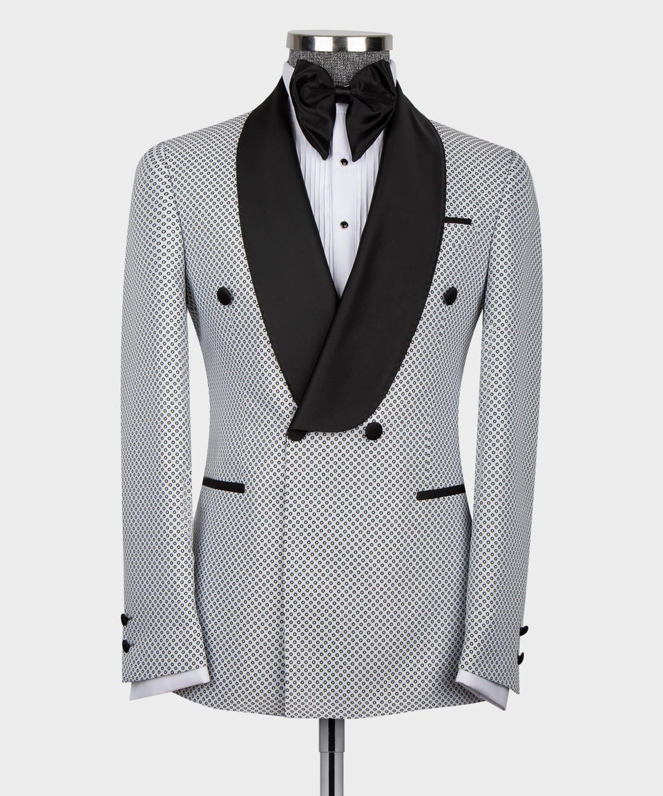 Red Spotted-Black Lapeled Double Breasted Classic Tuxedo