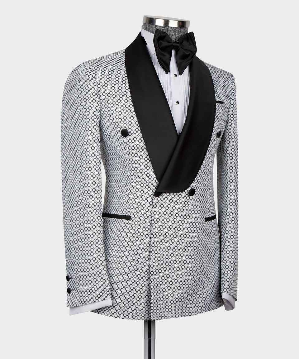 Red Spotted-Black Lapeled Double Breasted Classic Tuxedo