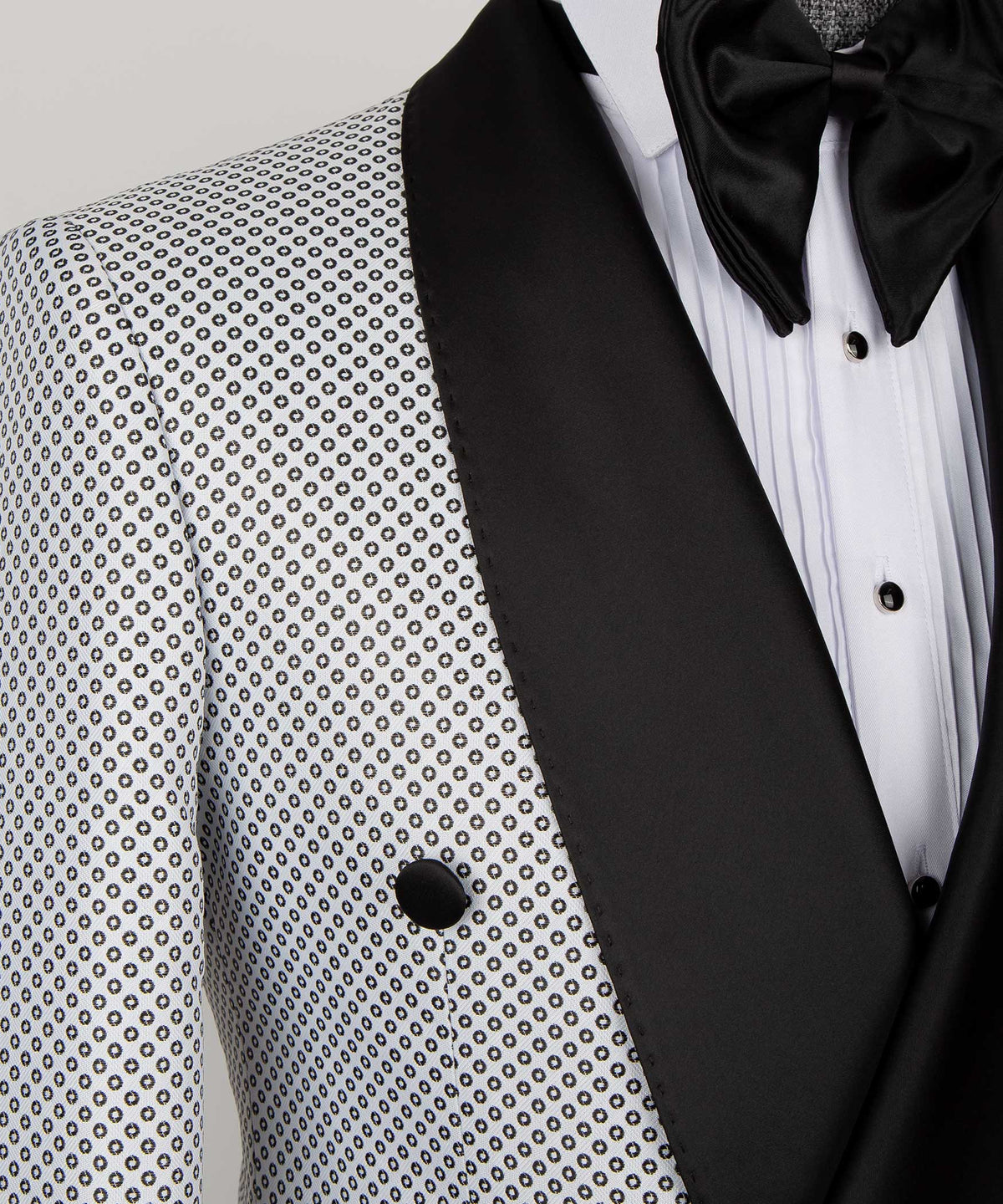 Dio Baby Lonian Men's White Spotted Black Lapeled Double Breasted Classic Tuxedo