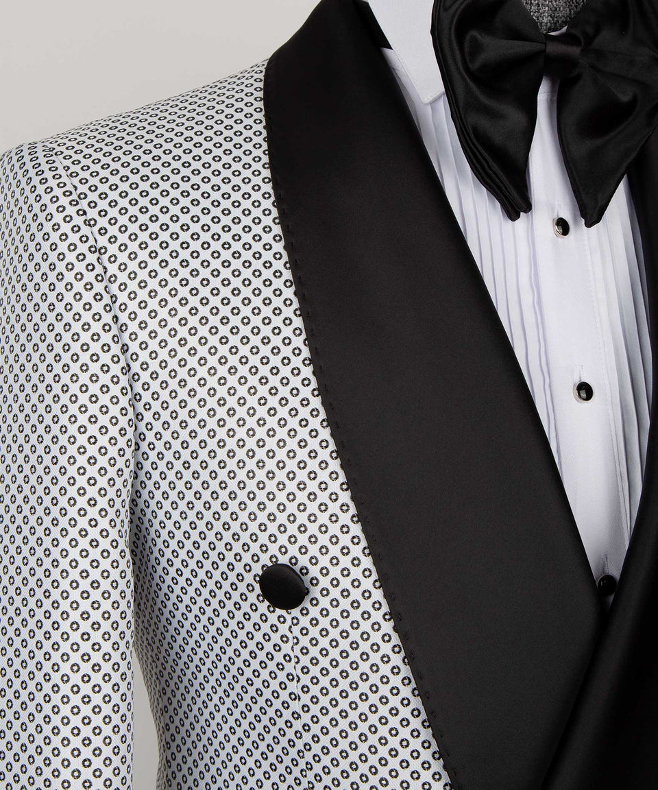 Red Spotted-Black Lapeled Double Breasted Classic Tuxedo