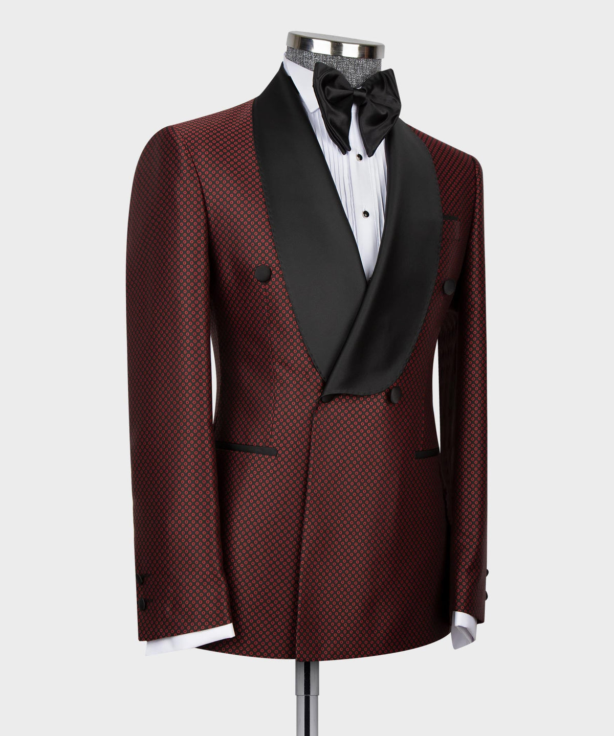 Dio Baby Lonian Men's Red Spotted-Black Lapeled Double Breasted Classic Tuxedo