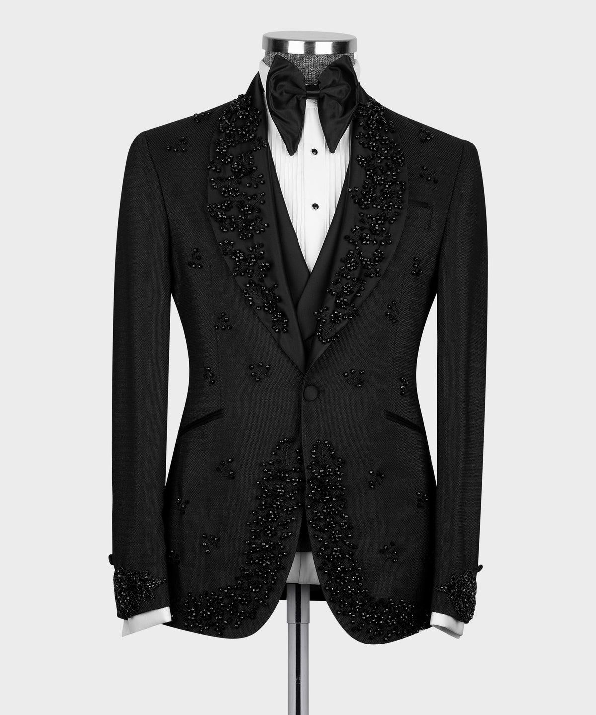 Dio Baby Lonian Men's Black Front One Button Custom Desing Vest Suit W/ Pants And Bowtie