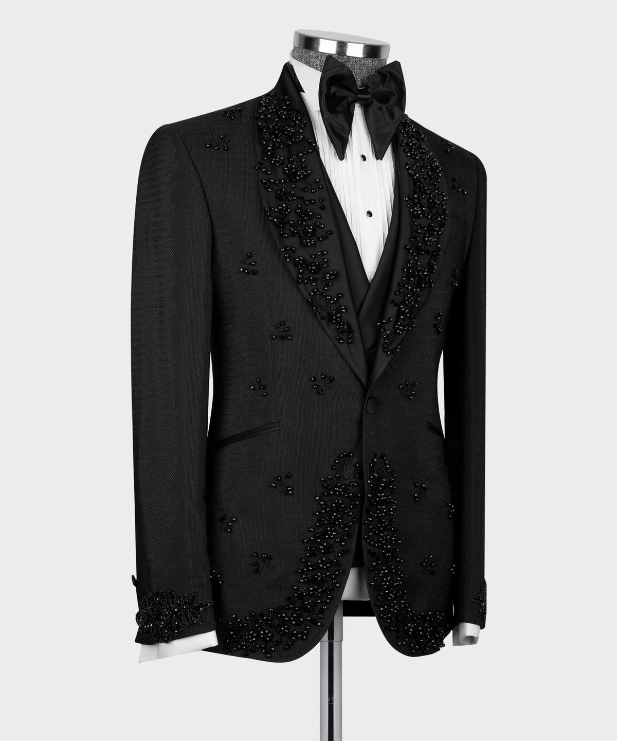 Dio Baby Lonian Men's Black Front One Button Custom Desing Vest Suit W/ Pants And Bowtie