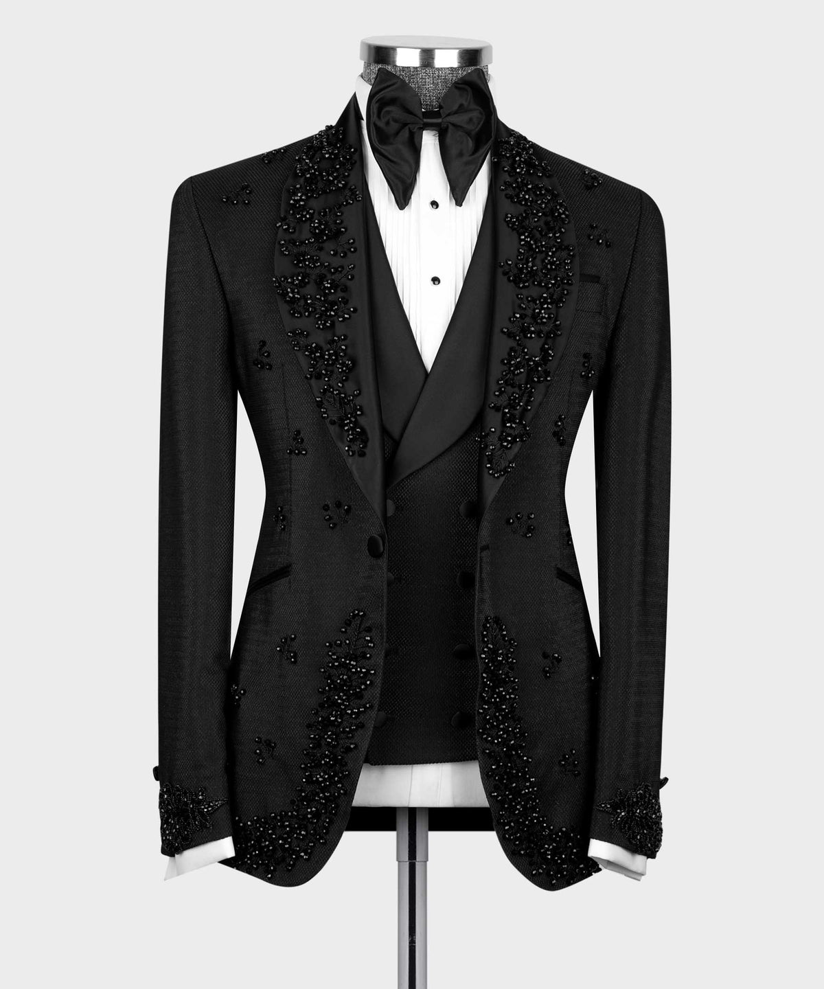 Dio Baby Lonian Men's Black Front One Button Custom Desing Vest Suit W/ Pants And Bowtie