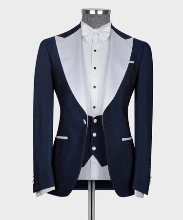 Navy Blue – White Lapeled Tuxedo