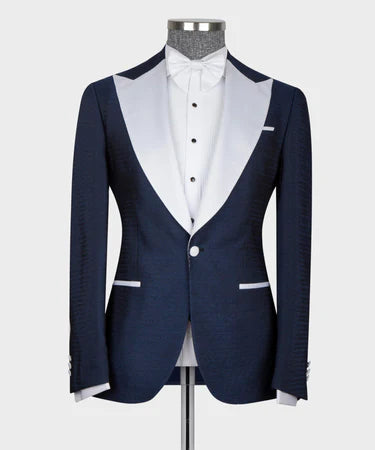 Navy Blue – White Lapeled Tuxedo