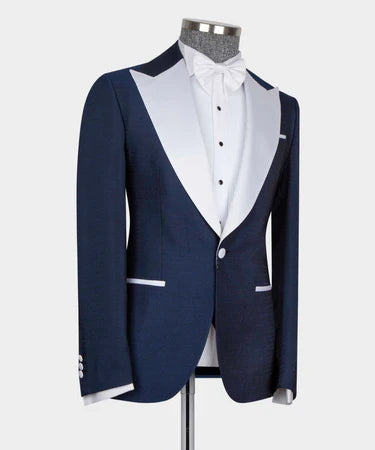 Navy Blue – White Lapeled Tuxedo