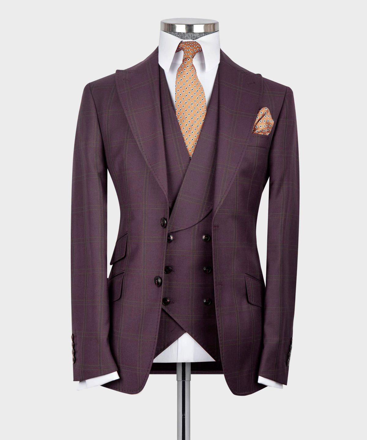 Dio Baby Lonian Men's Burgundy 100% Wool 3 Side Pockets Classic Suit W/ Straight Leg Trousers