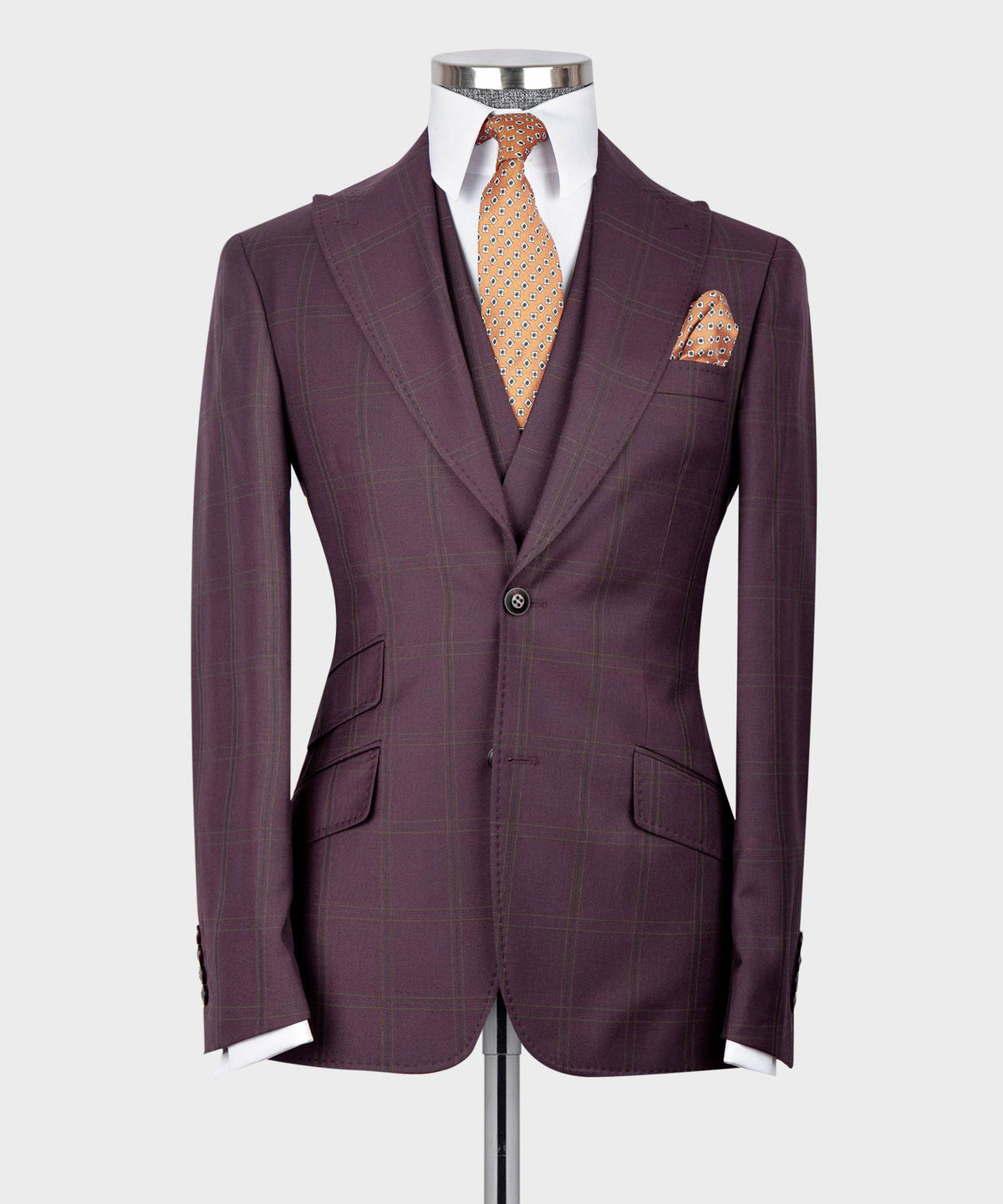 Dio Baby Lonian Men's Burgundy 100% Wool 3 Side Pockets Classic Suit W/ Straight Leg Trousers