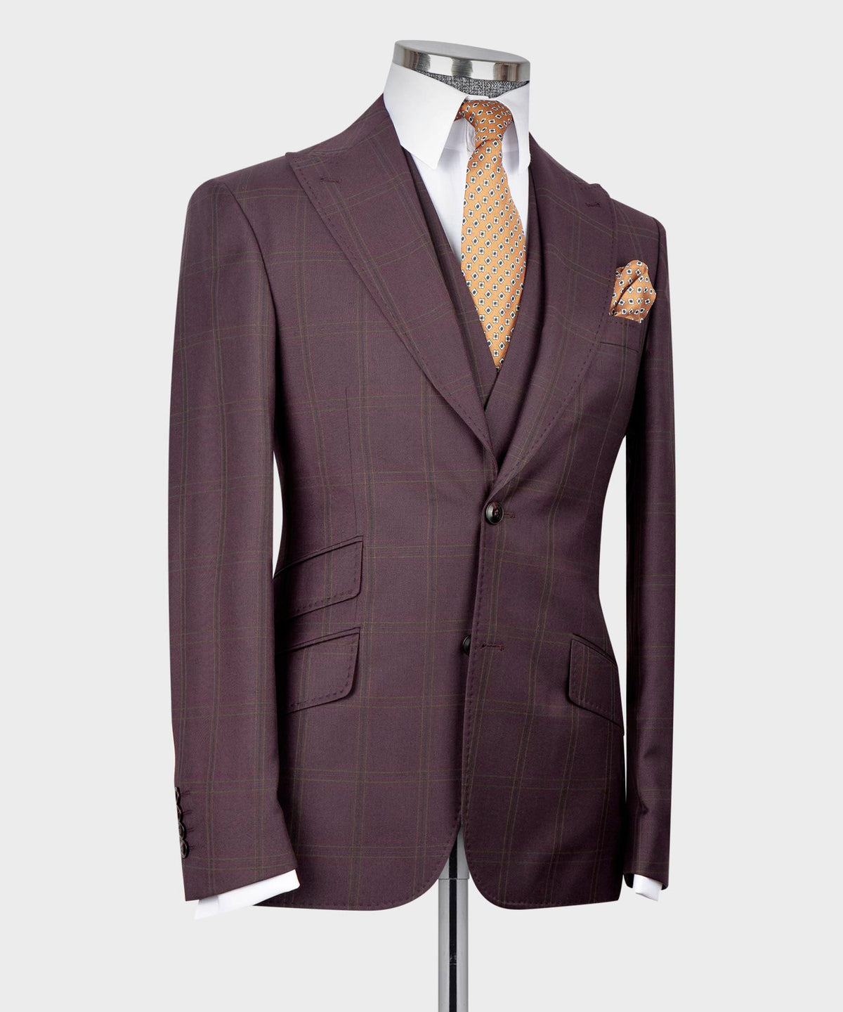 Dio Baby Lonian Men's Burgundy 100% Wool 3 Side Pockets Classic Suit W/ Straight Leg Trousers