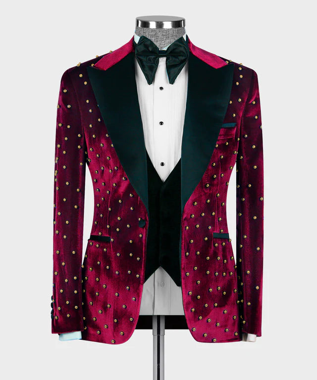 Red-Pearl Velvet Tuxedo