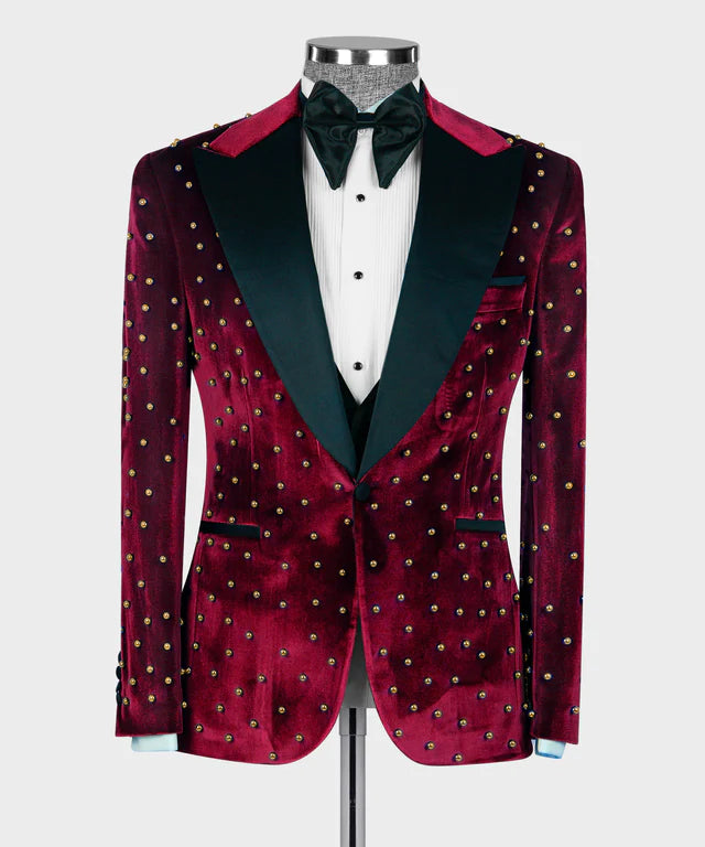 Red-Pearl Velvet Tuxedo