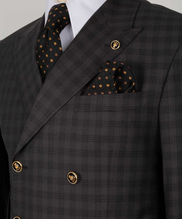 Black Plaid Six Button Gray Double Breasted Suit