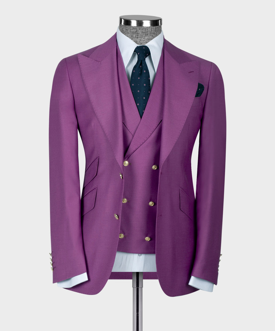 Fuchia Golden Button Business Classic Suit