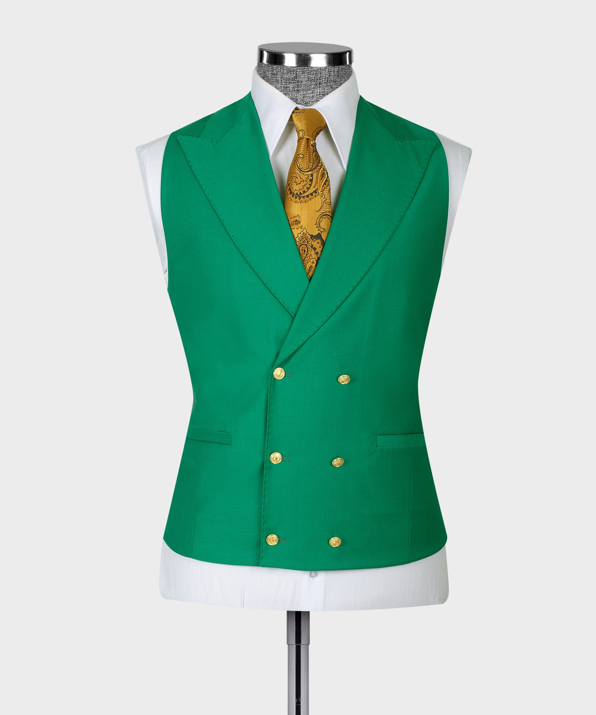 Dio Baby Lonian Men's Green 100% Wool Golden Button Vest Suit Straight Leg Trousers