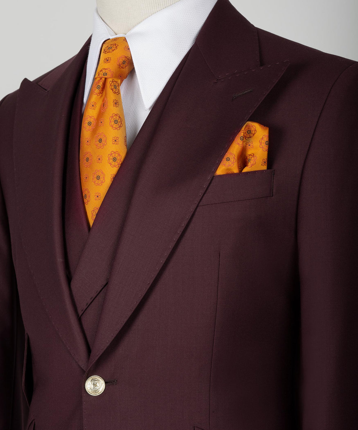 Dio Baby Lonian Men's Burgundy 100% Wool Golden Button Business Classic Suit