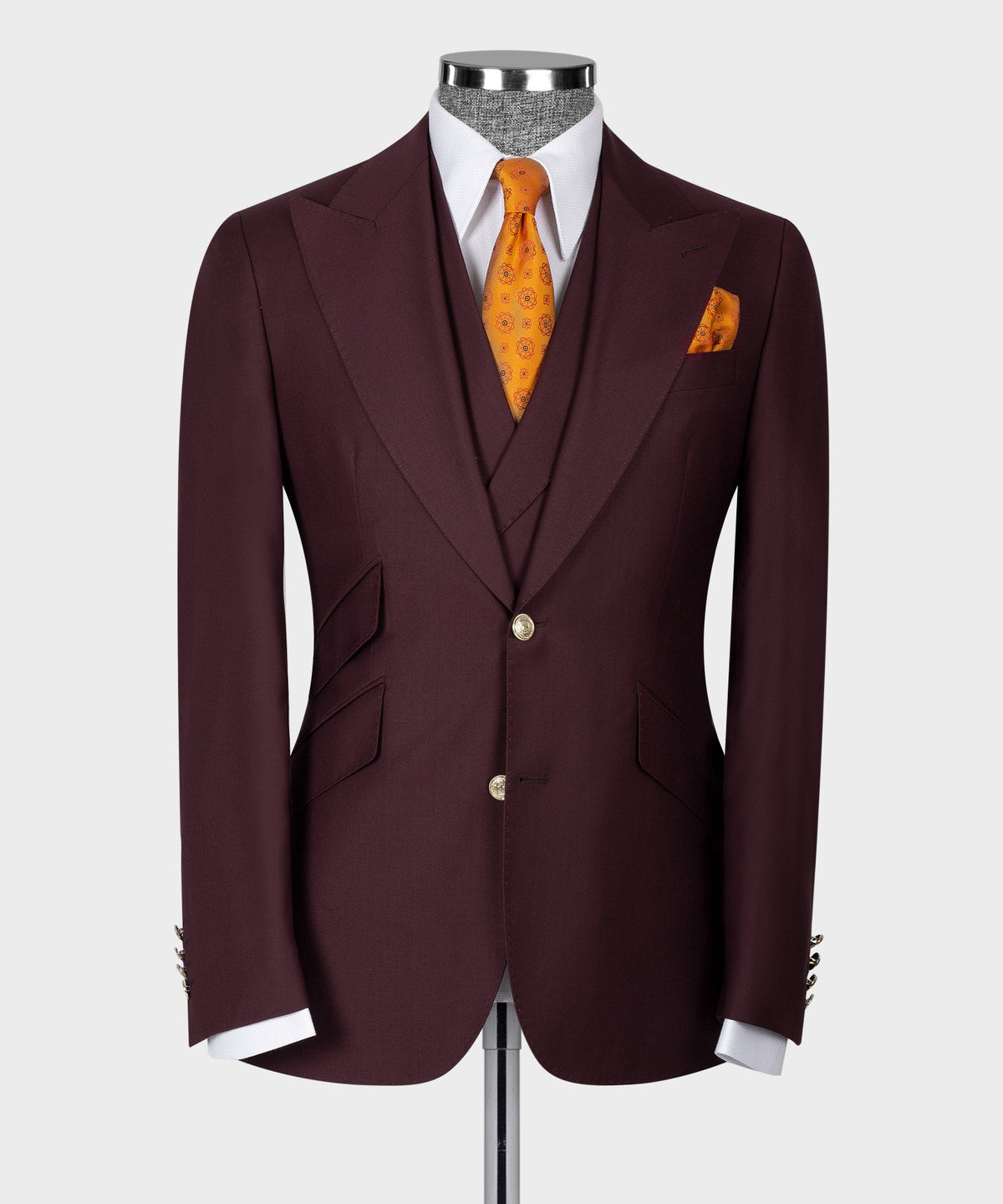 Dio Baby Lonian Men's Burgundy 100% Wool Golden Button Business Classic Suit