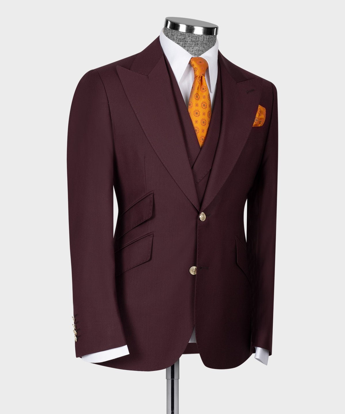 Dio Baby Lonian Men's Burgundy 100% Wool Golden Button Business Classic Suit