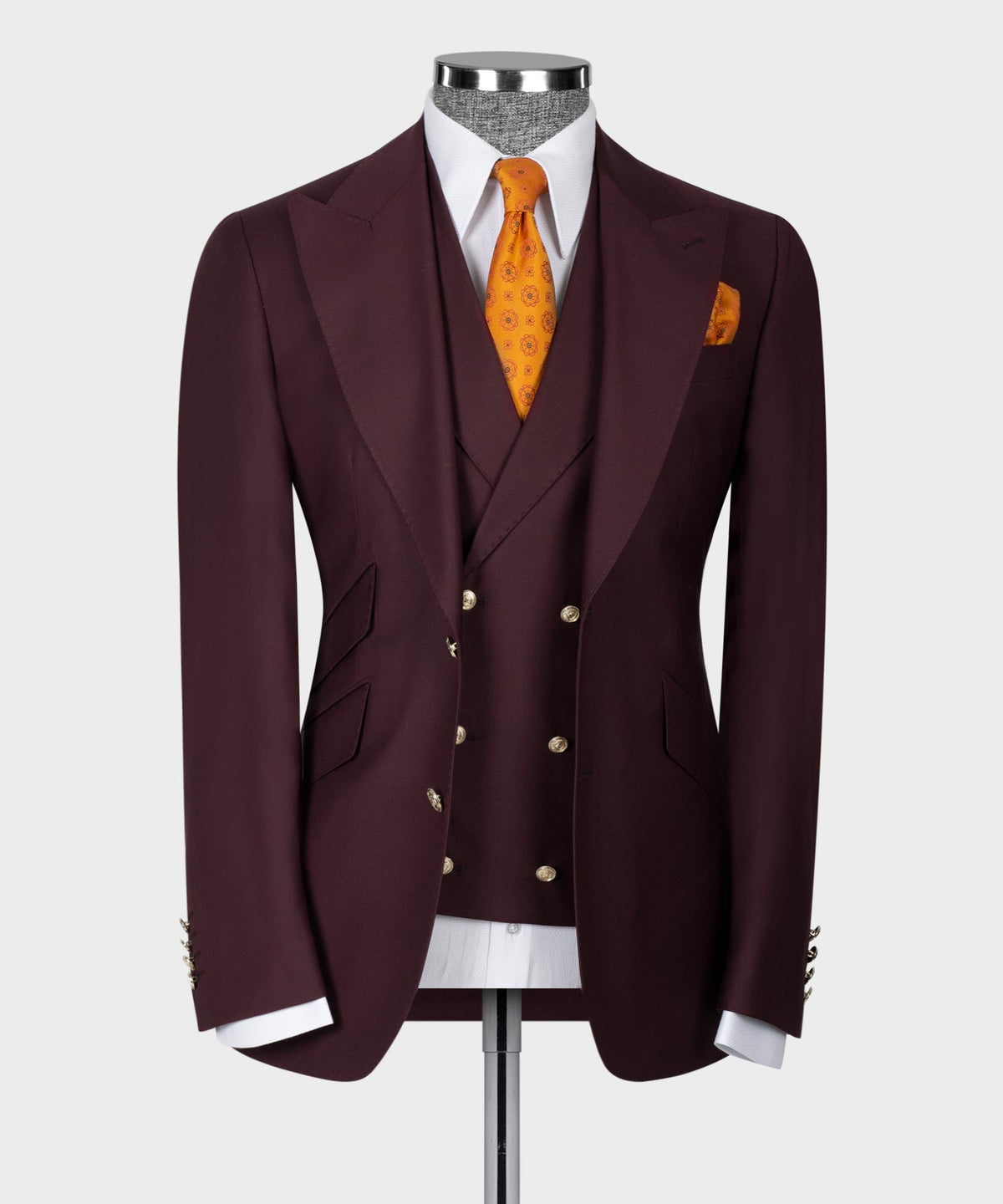 Dio Baby Lonian Men's Burgundy 100% Wool Golden Button Business Classic Suit