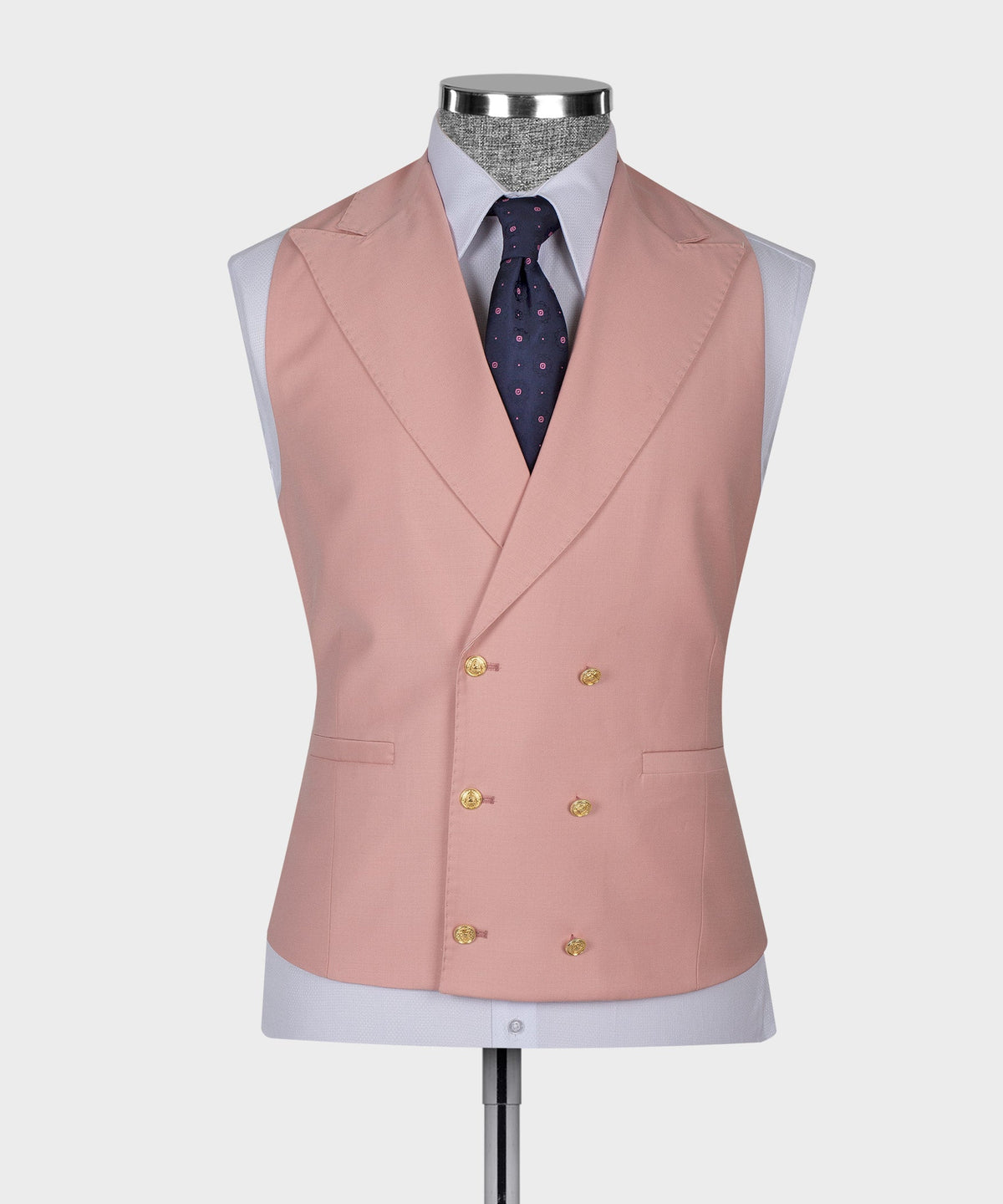 Dio Baby Lonian Men's Powder Pink 100% Wool Golden Button Vest Classic Suit