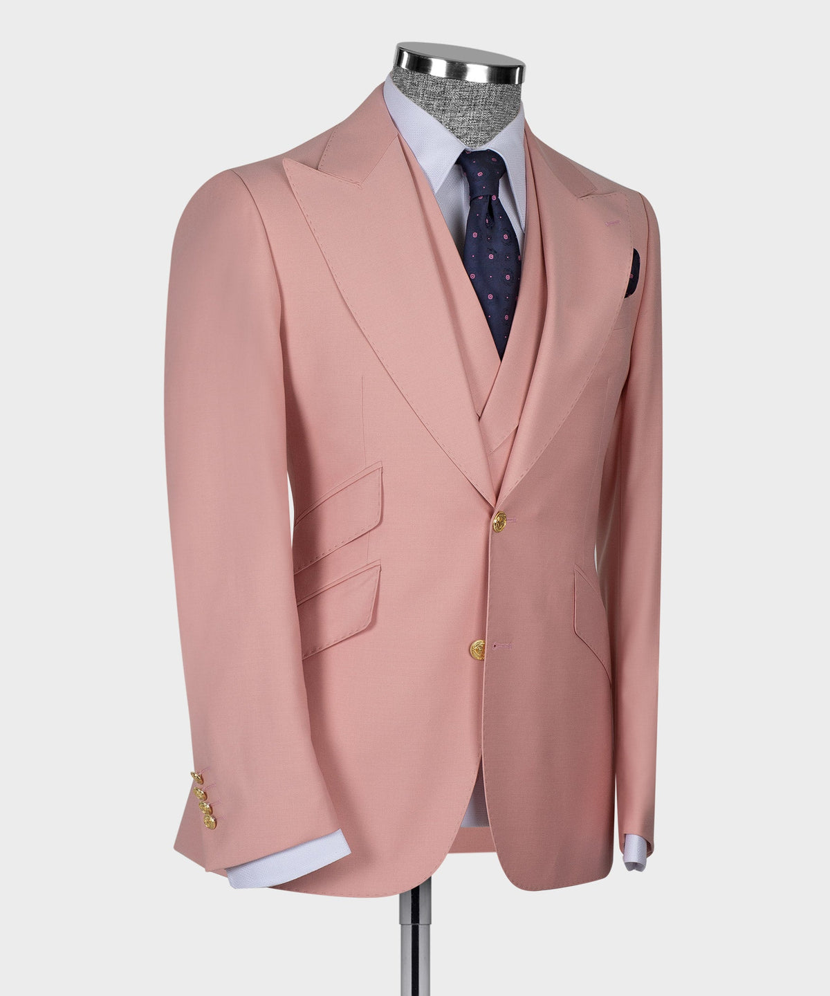 Dio Baby Lonian Men's Powder Pink 100% Wool Golden Button Vest Classic Suit