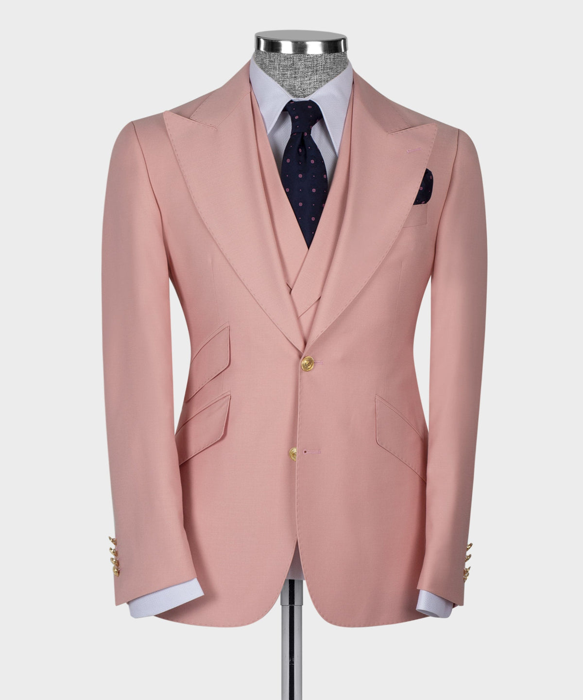 Dio Baby Lonian Men's Powder Pink 100% Wool Golden Button Vest Classic Suit