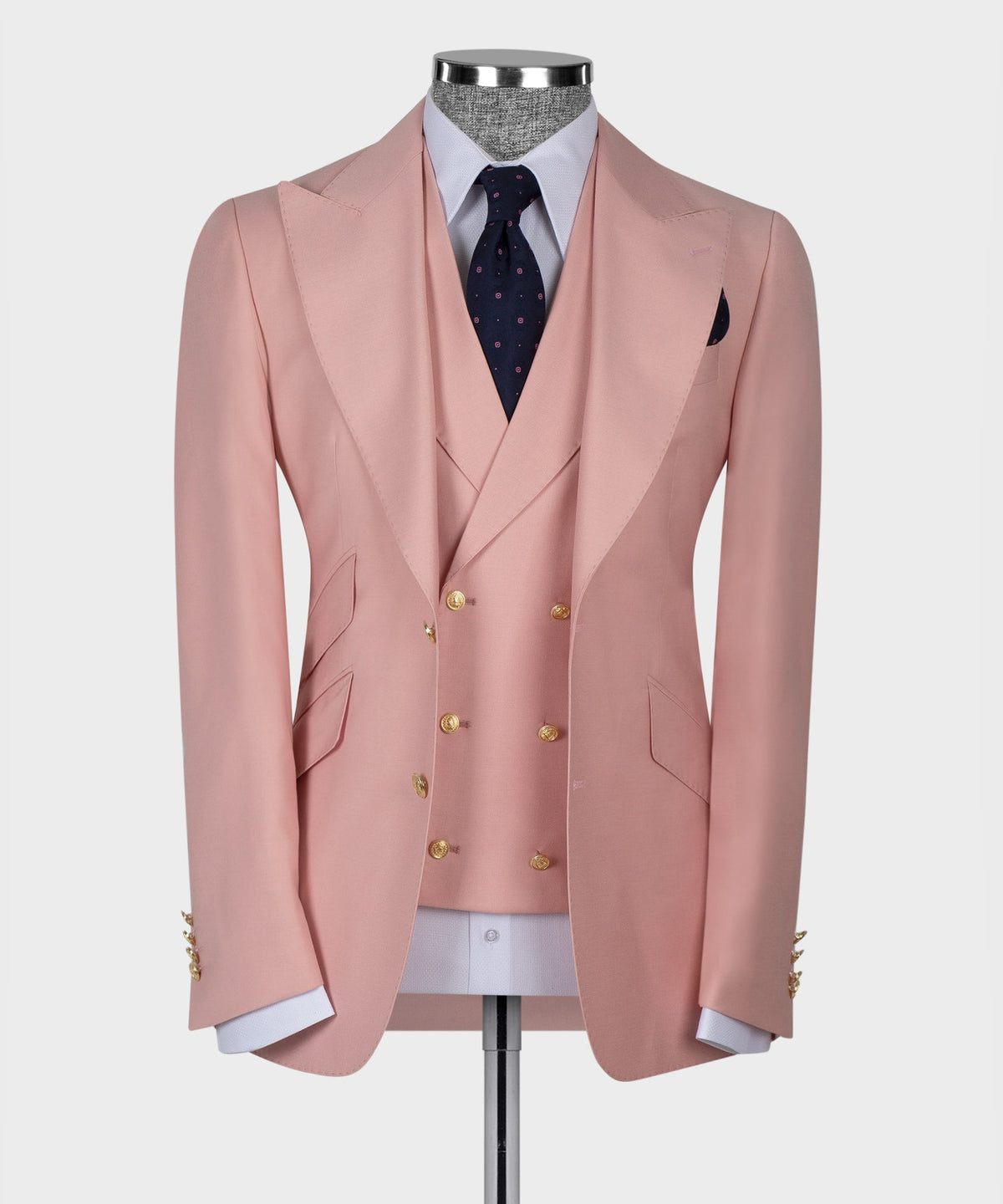 Dio Baby Lonian Men's Powder Pink 100% Wool Golden Button Vest Classic Suit