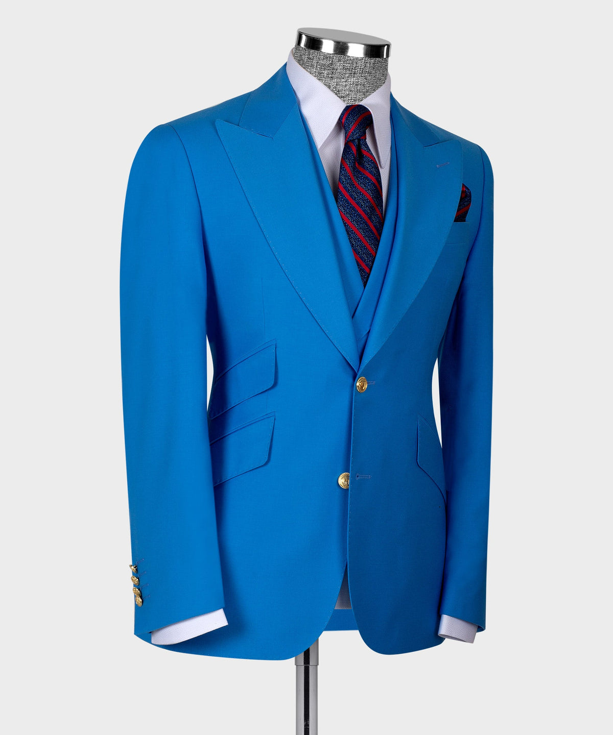 Dio Baby Lonian Men's Light Blue Golden Button 100% Wool Business Classic Suit