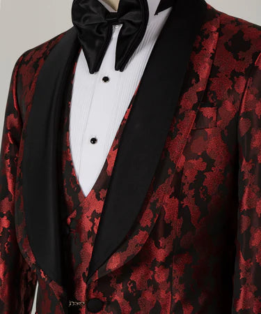 Black Double Lapeled Red Tuxedo