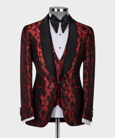 Black Double Lapeled Red Tuxedo