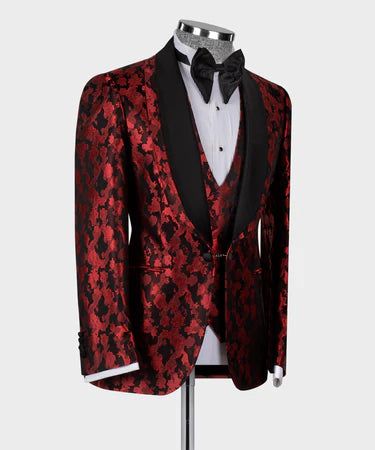 Black Double Lapeled Red Tuxedo