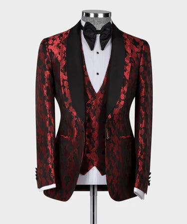 Black Double Lapeled Red Tuxedo