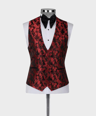 Black Double Lapeled Red Tuxedo