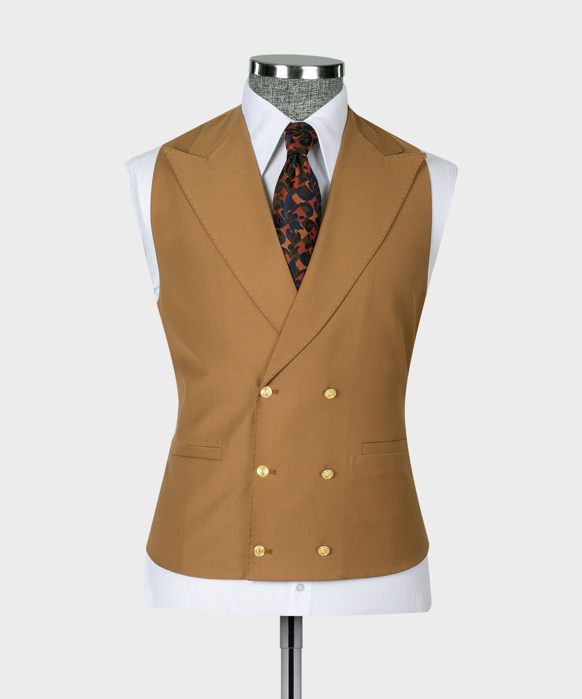 Dio Baby Lonian Men's Light Brown Golden Button 100% Wool Classic Vest Suit