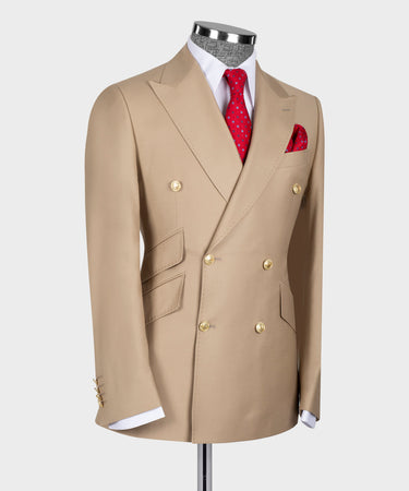 Gold Brown Six Button Double Breasted Suit For Men's