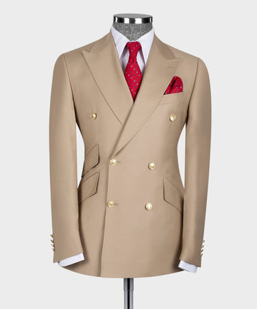 Gold Brown Six Button Double Breasted Suit For Men's