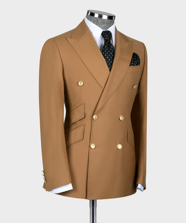 Gold Six Button Dark Camel Double Breasted Suit