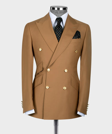 Gold Six Button Dark Camel Double Breasted Suit