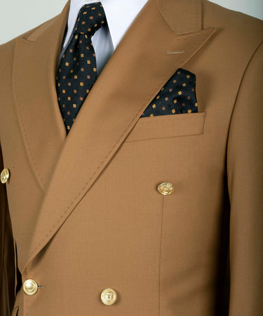 Gold Six Button Dark Camel Double Breasted Suit