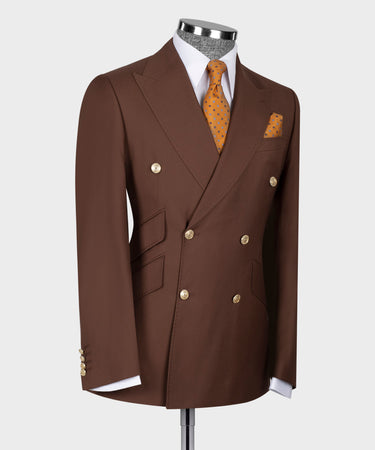 Gold Brown Six Button Double Breasted Suit For Men's