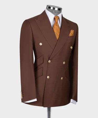 Gold Six Button Brown Double Breasted Suit