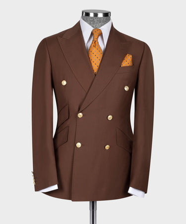 Gold Brown Six Button Double Breasted Suit For Men's