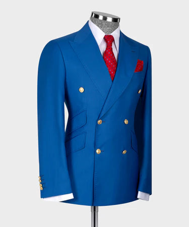 Gold Six Button Blue Double Breasted Suit