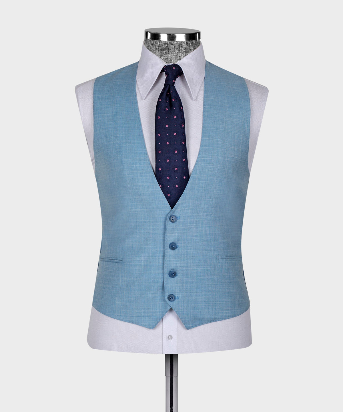 Dio Baby Lonian Men's Blue 100% Wool Front 2 Button Vest Classic Suit W/ Straight Leg Trousers