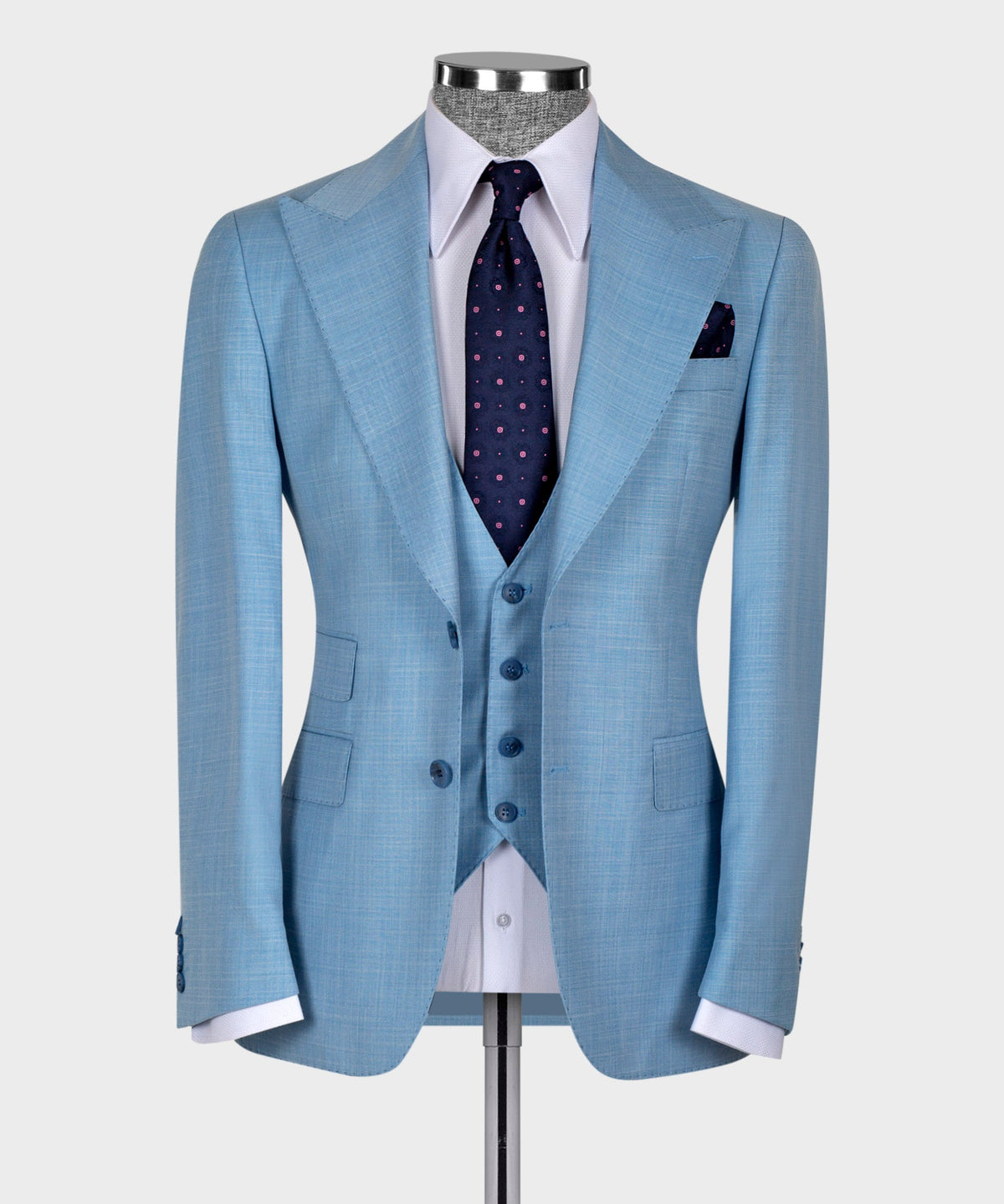 Dio Baby Lonian Men's Blue 100% Wool Front 2 Button Vest Classic Suit W/ Straight Leg Trousers