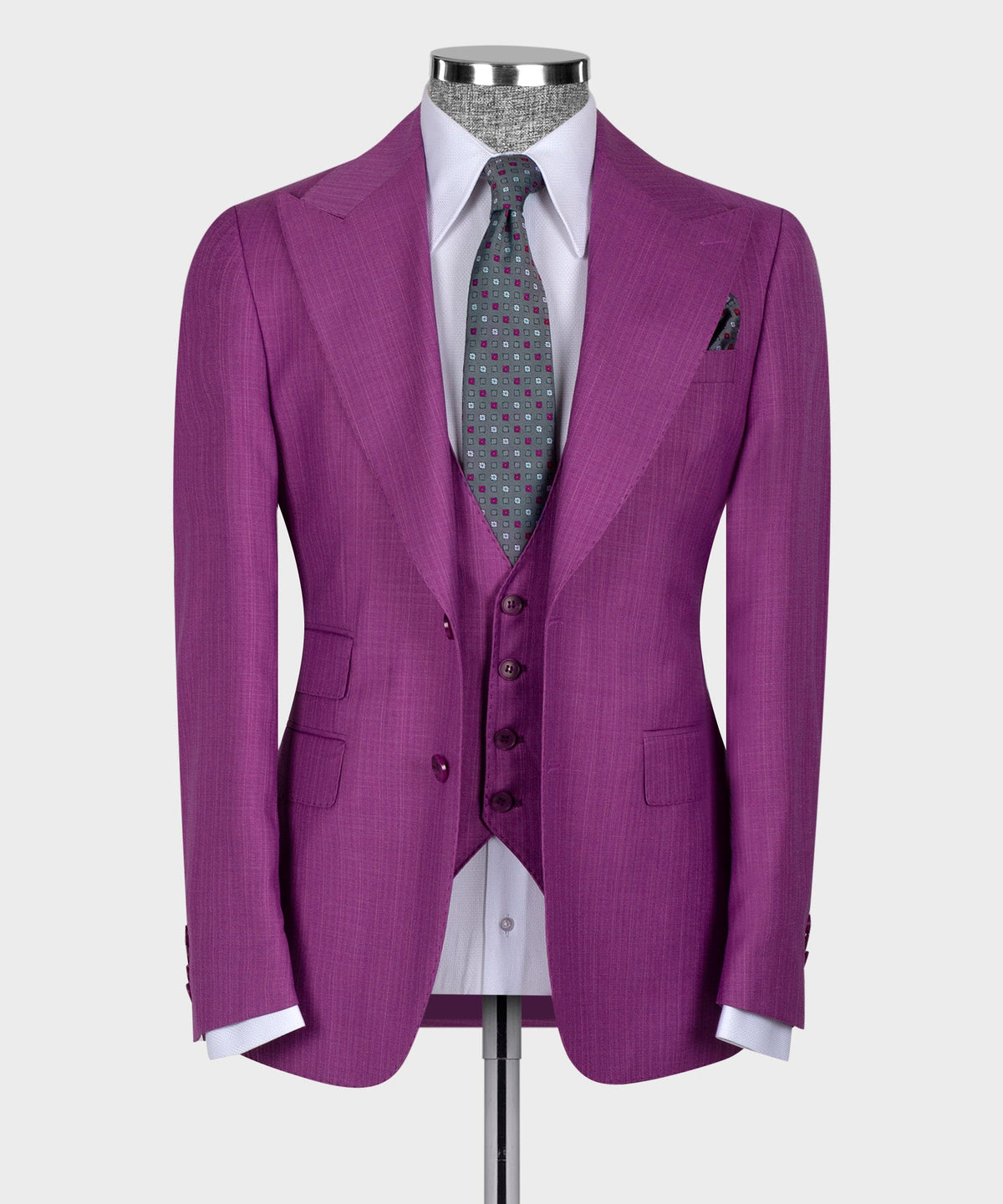 Dio Baby Lonian Men's Purple 100% Wool Dot Stitching Vest Classic Suit Straight Leg Trousers