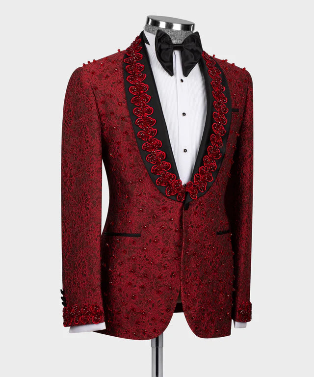 Red Stone Embroidered Tuxedo