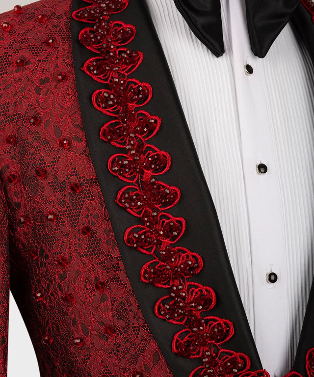 Red Stone Embroidered Tuxedo