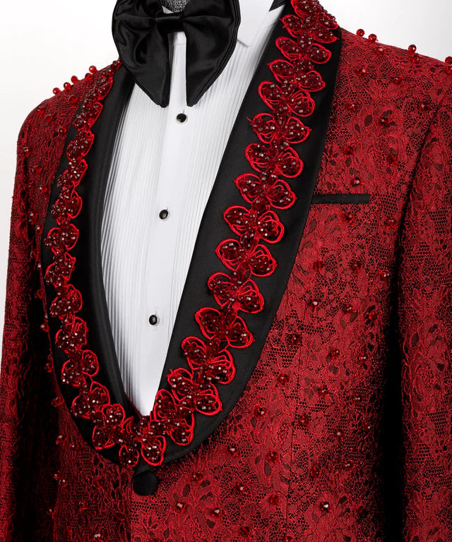 Red Stone Embroidered Tuxedo