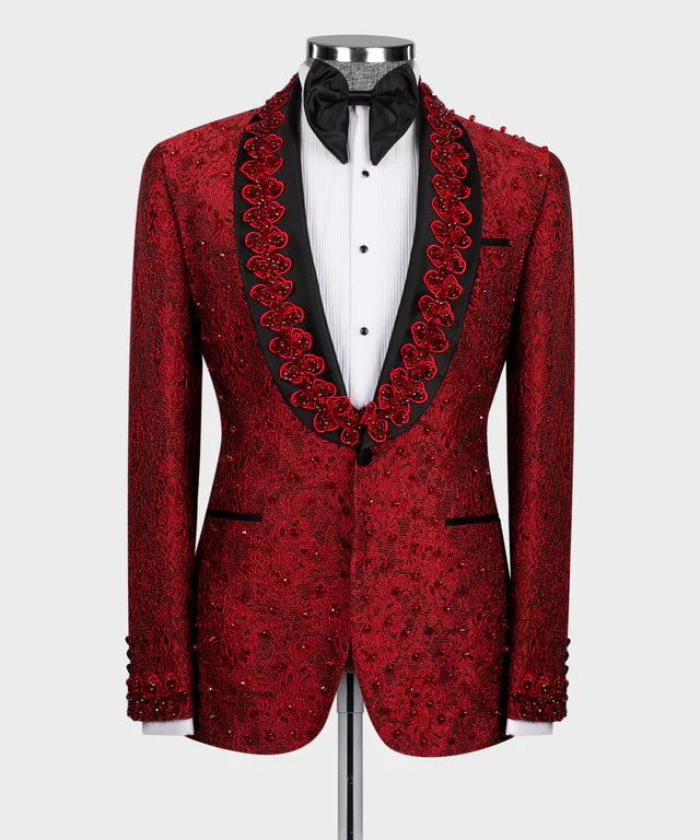 Red Stone Embroidered Tuxedo